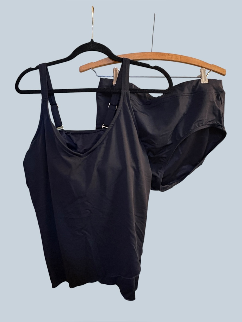 Lands’ End Black Tankini Swimsuit Set Top L 14-16 Bottom 12 Adjustable Straps